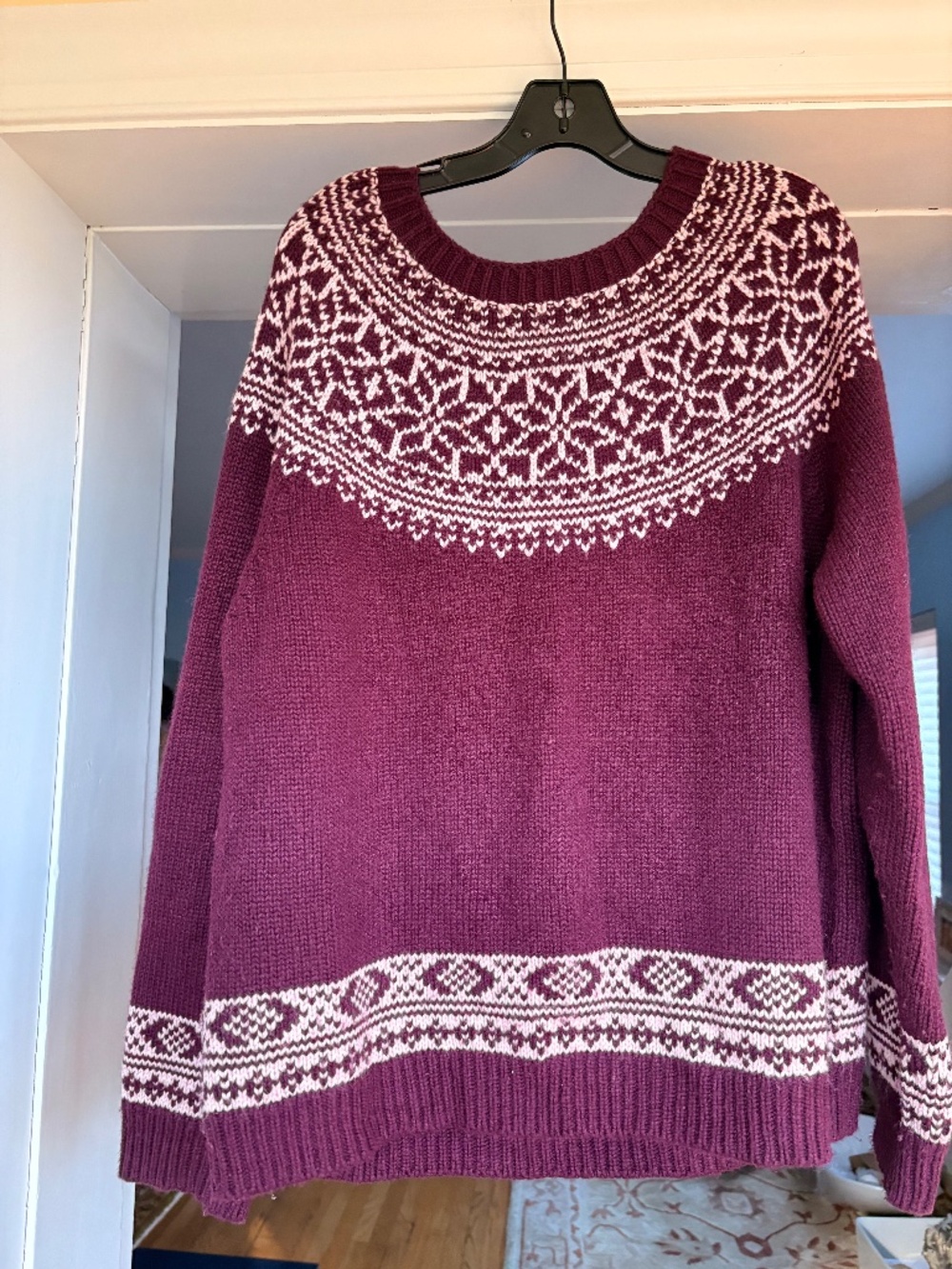 Orvis Fair Isle Magenta Woven Winter Knit XL Women's Sweater